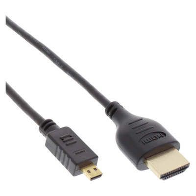 InLine® HDMI Superslim Kabel A an D, HS mit Eth., Premium, schwarz / gold, 0,3m