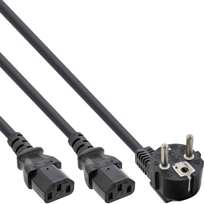 InLine® Netz-Y-Kabel, 1x Schutzkontakt ST zu 2x Kaltgeräte ST, 1m